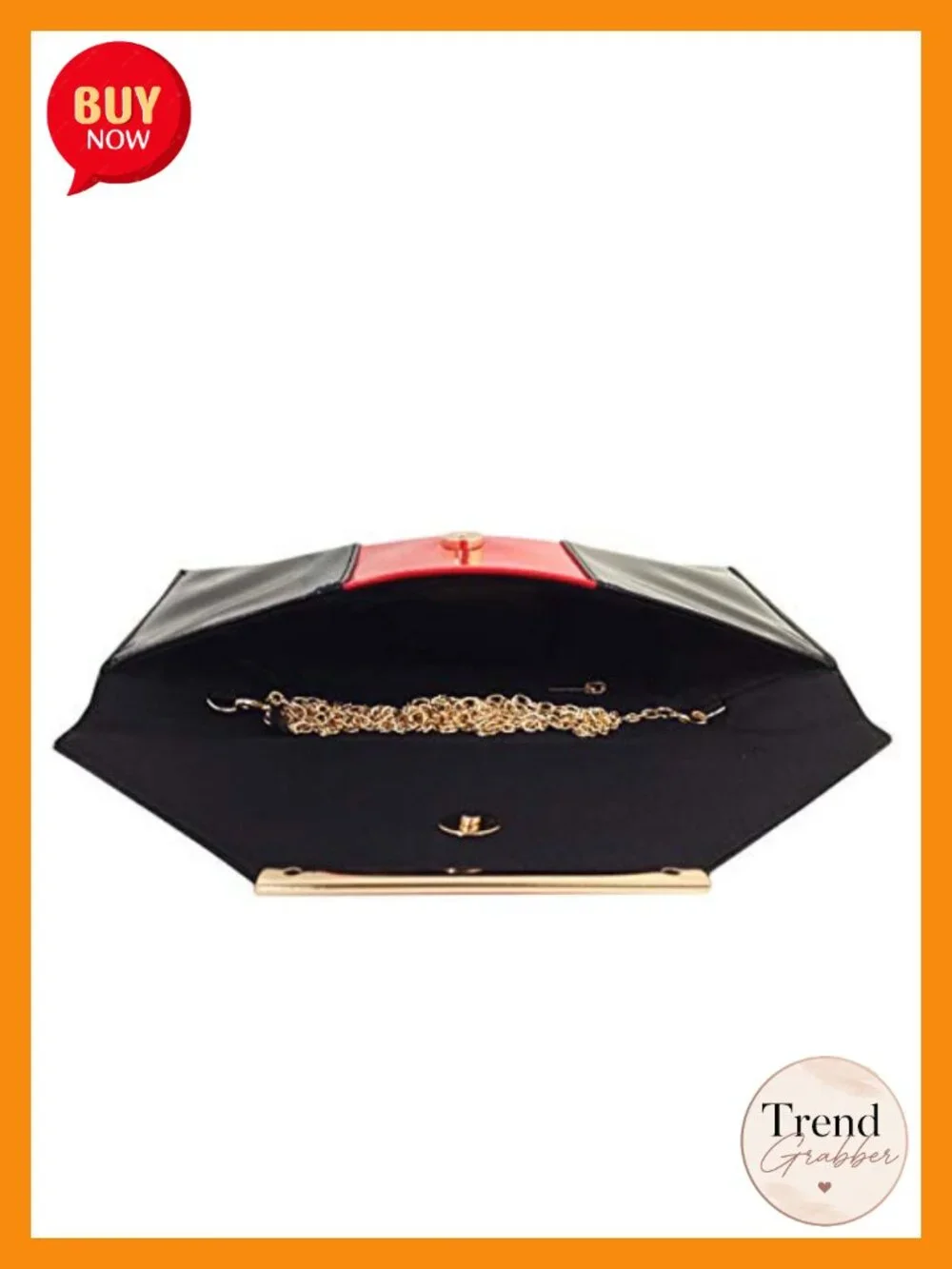 Patent Color Block Envelope Clutch with Detachable Chain